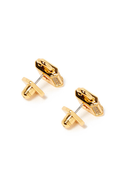 Lock And Spade Pavé Studs, Plated Metal & Cubic Zirconia